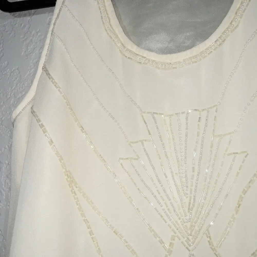 Forever 21 Exclusive Ivory Beaded Shift Tank Dress‎ Size Small - Picture 2 of 6